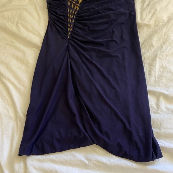 Retro Y2K Dark Purple Strapless Dress w/ Wrap Detailing and Faux Stone Detailing - Picture 3 of 5